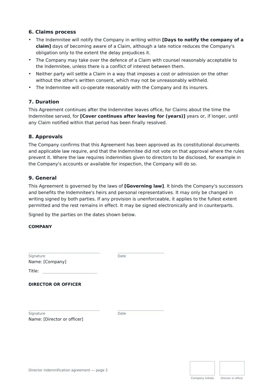 Director indemnification agreement — page 2 of 2
