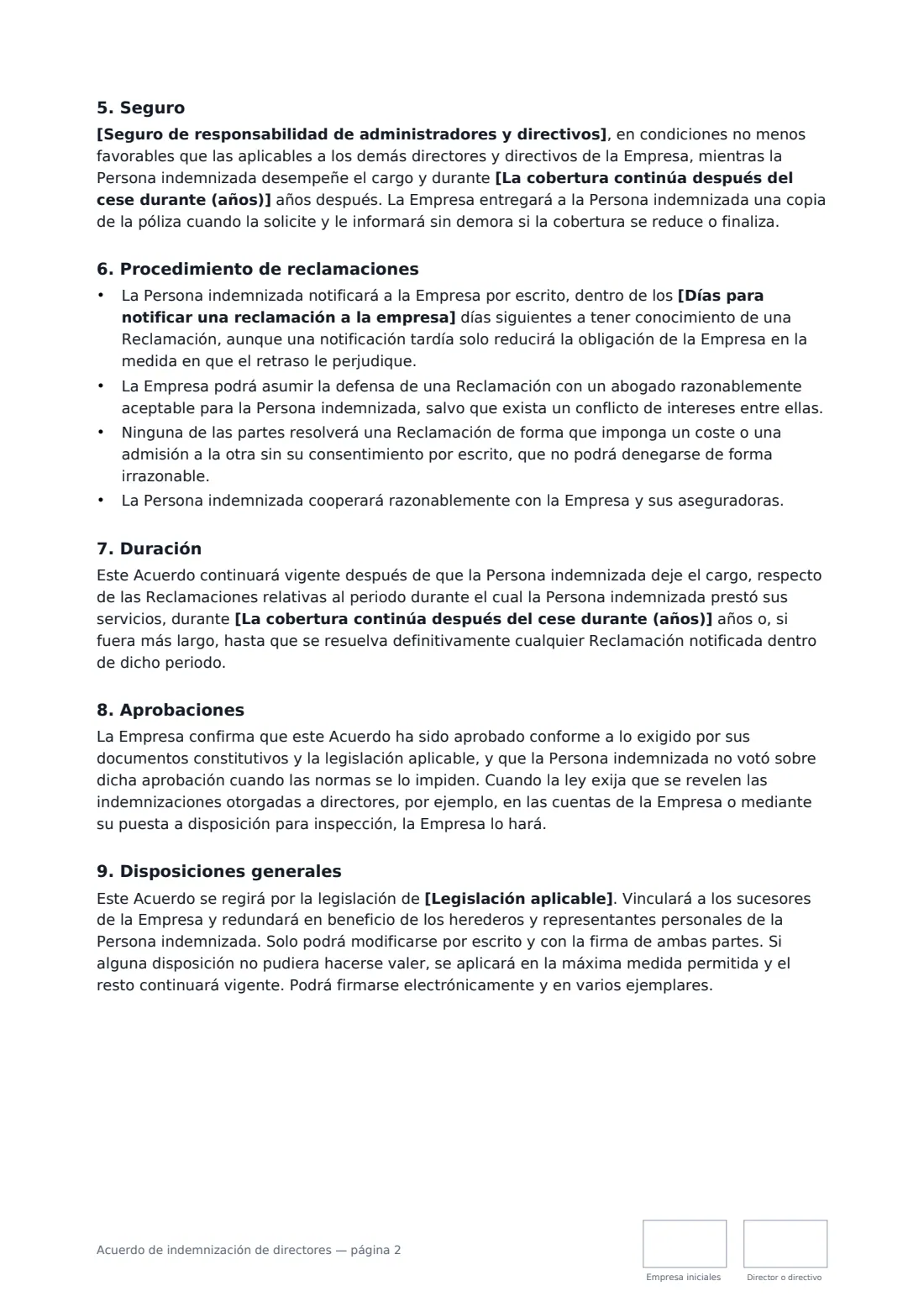 Acuerdo de indemnización de directores: página 2 de 3