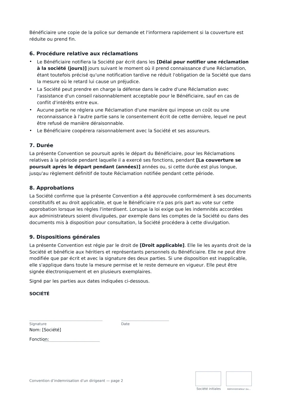 Convention d’indemnisation d’un dirigeant — page 2 sur 3