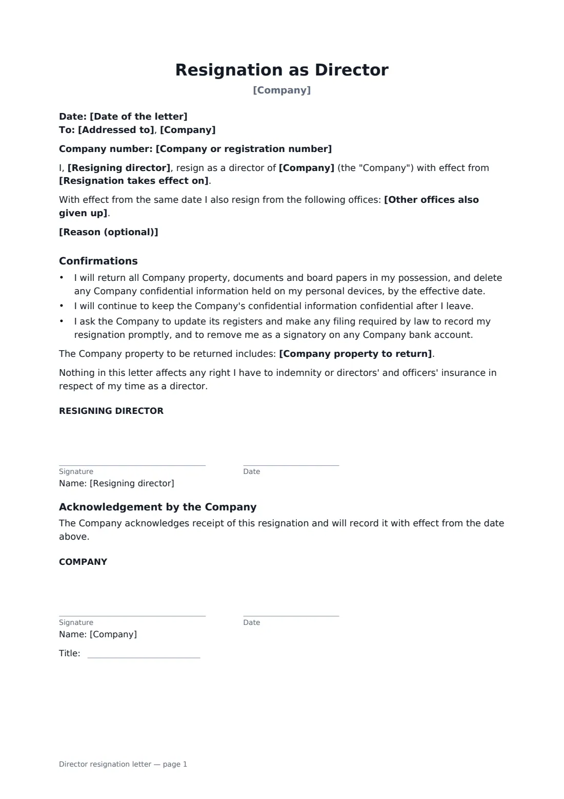 Director resignation letter — page 1 of 1
