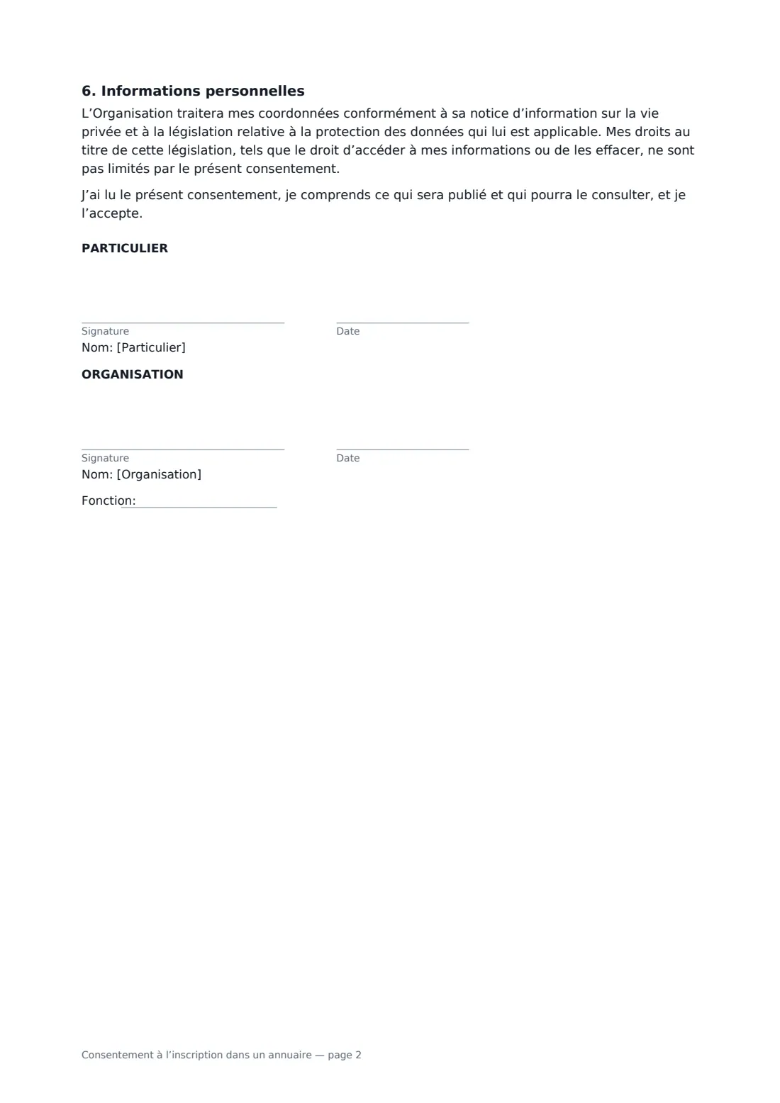 Consentement à l’inscription dans un annuaire — page 2 sur 2