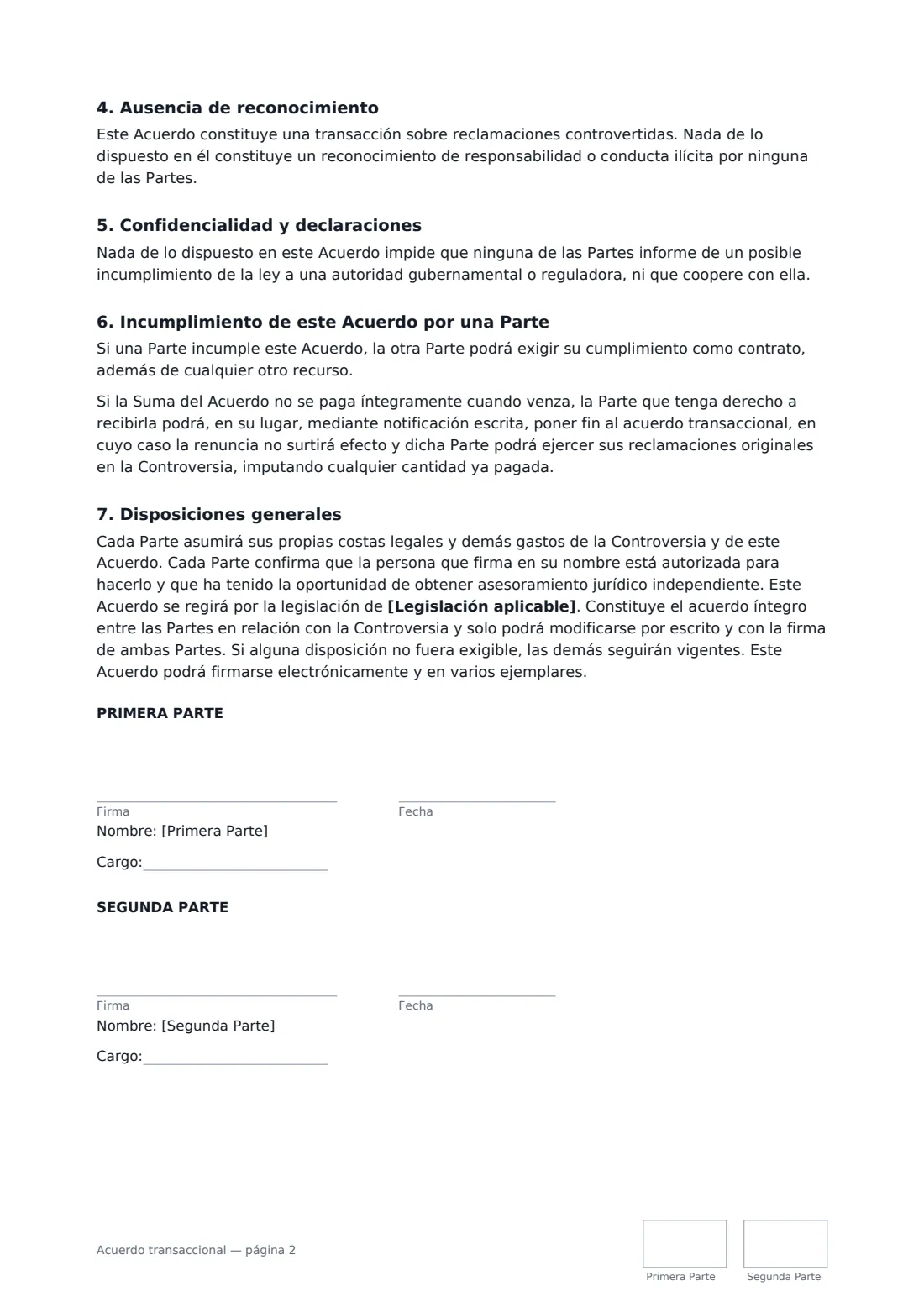 Acuerdo transaccional: página 2 de 2
