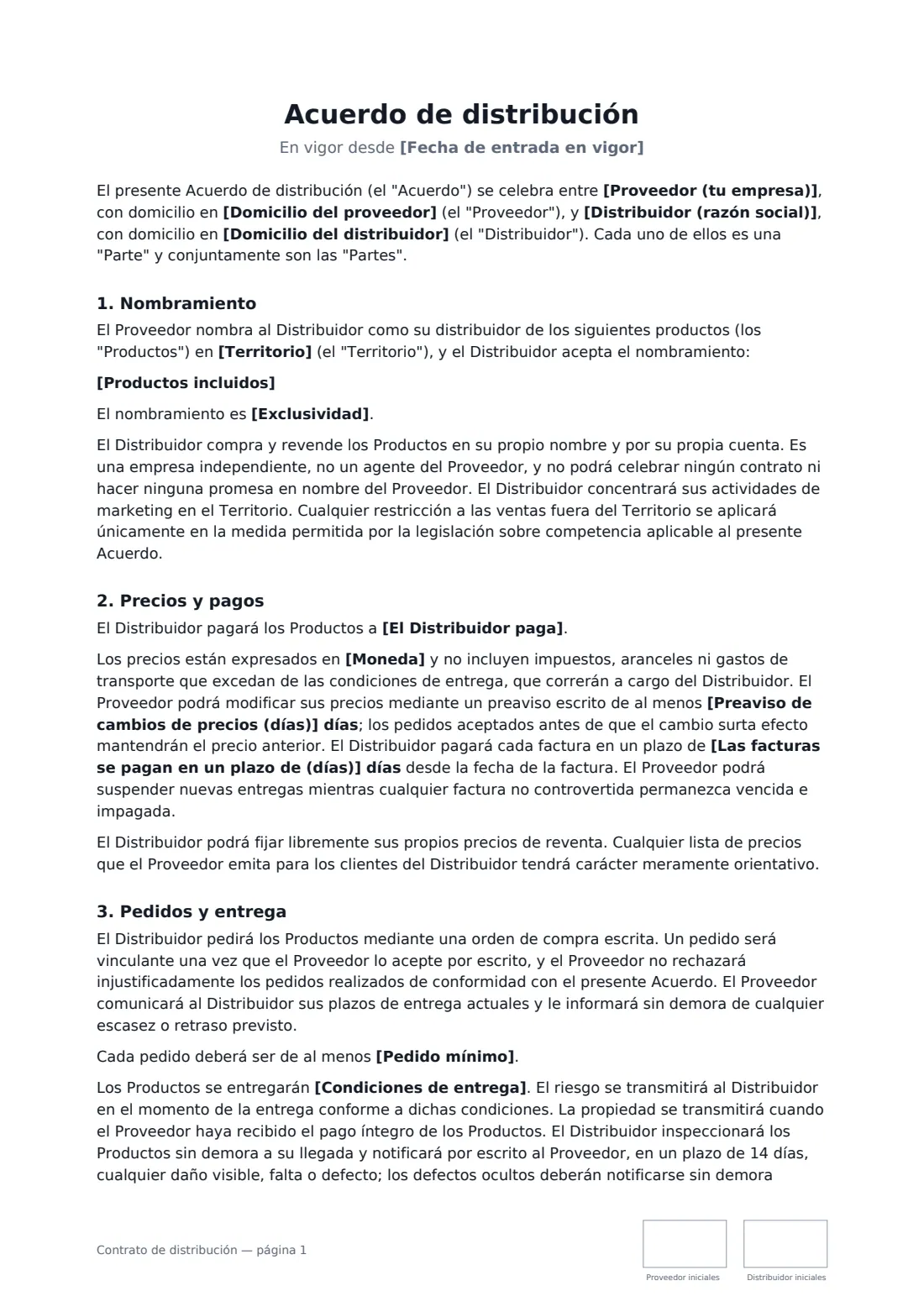 Contrato de distribución: página 1 de 4