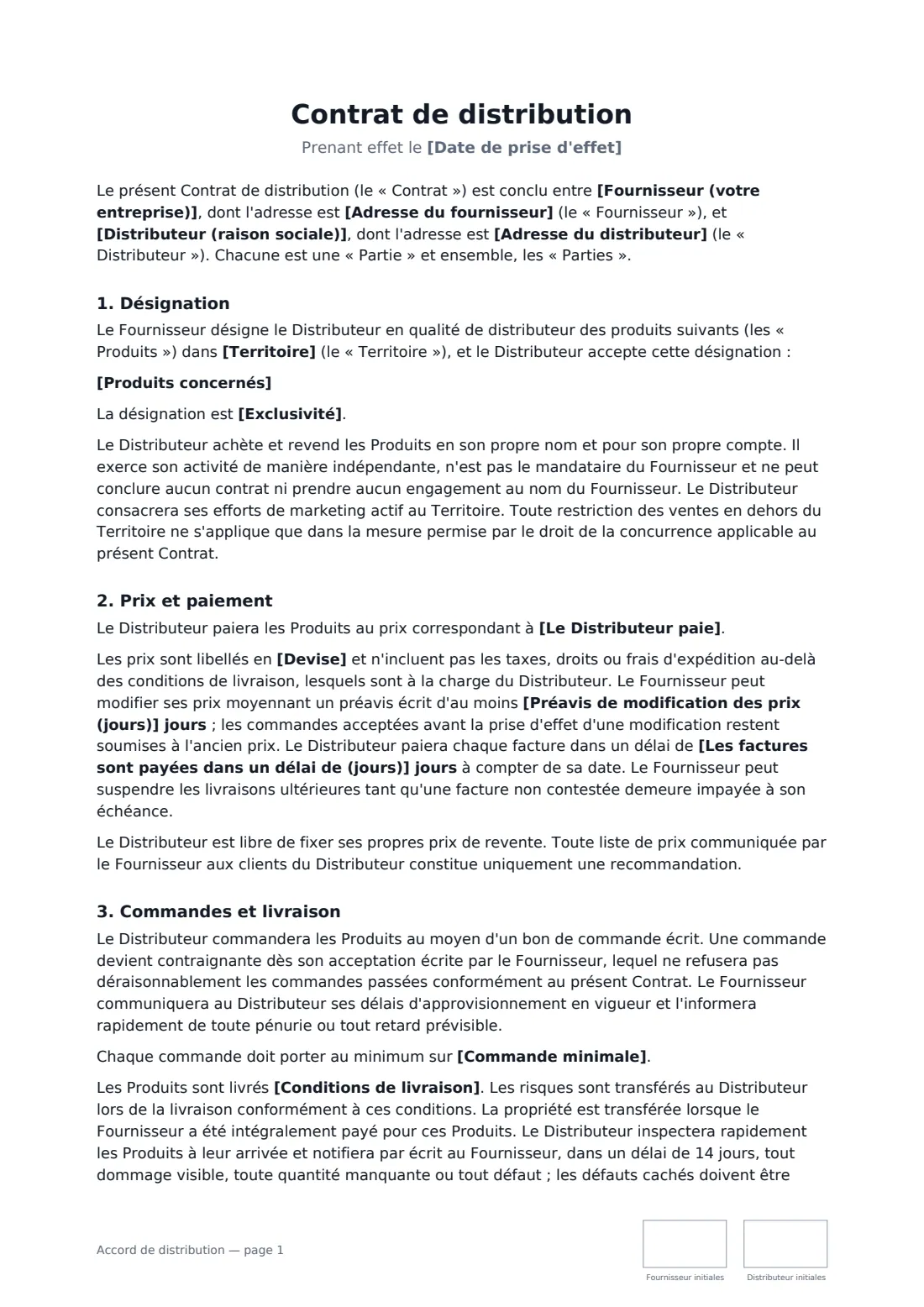 Accord de distribution — page 1 sur 4