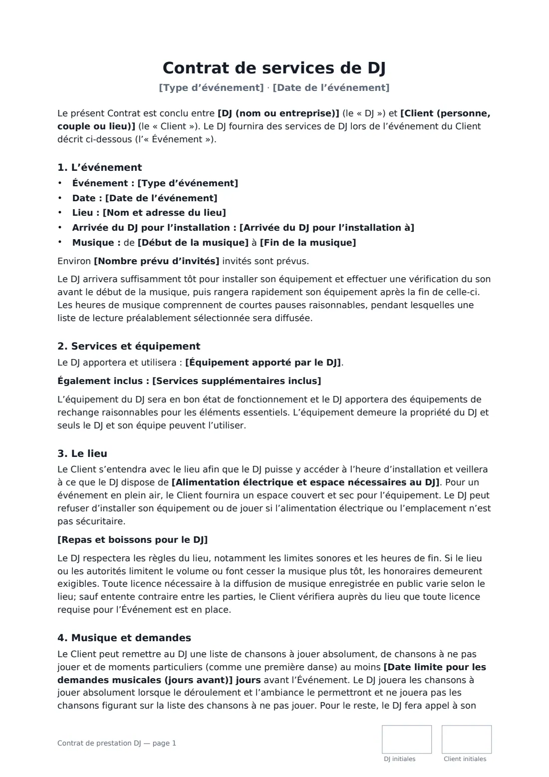 Contrat de prestation DJ — page 1 sur 3