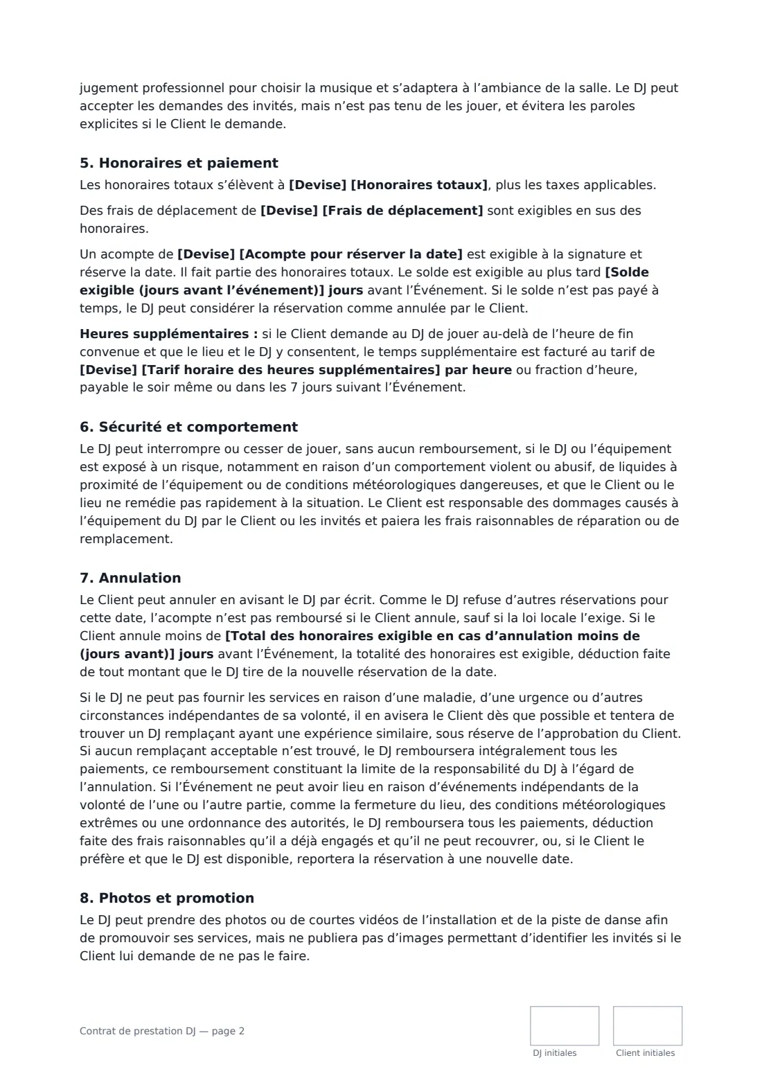 Contrat de prestation DJ — page 2 sur 3
