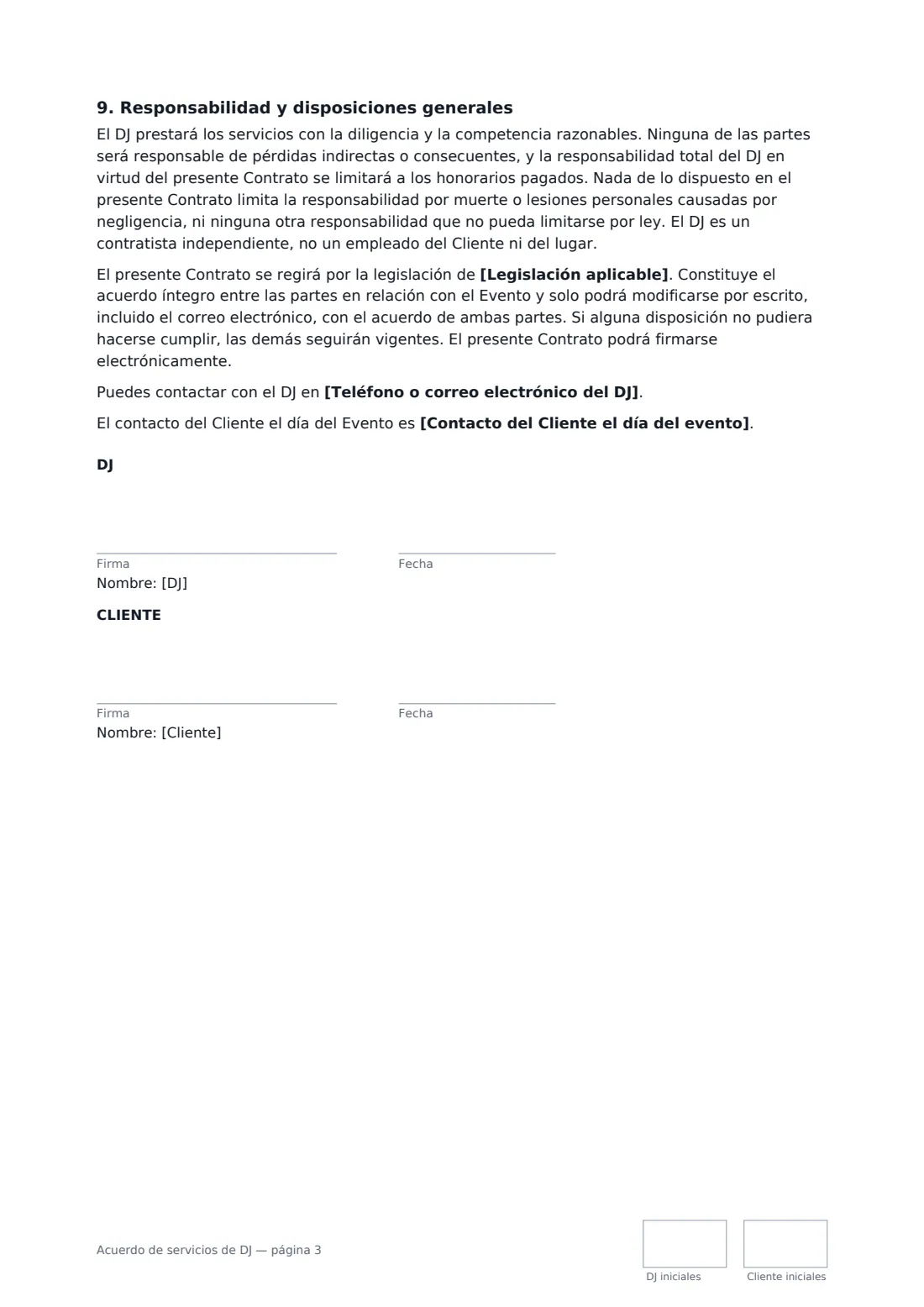 Acuerdo de servicios de DJ: página 3 de 3