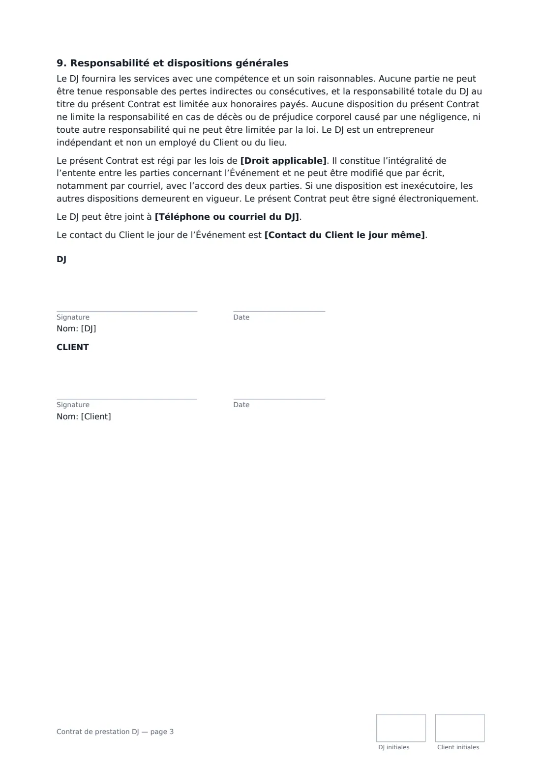 Contrat de prestation DJ — page 3 sur 3