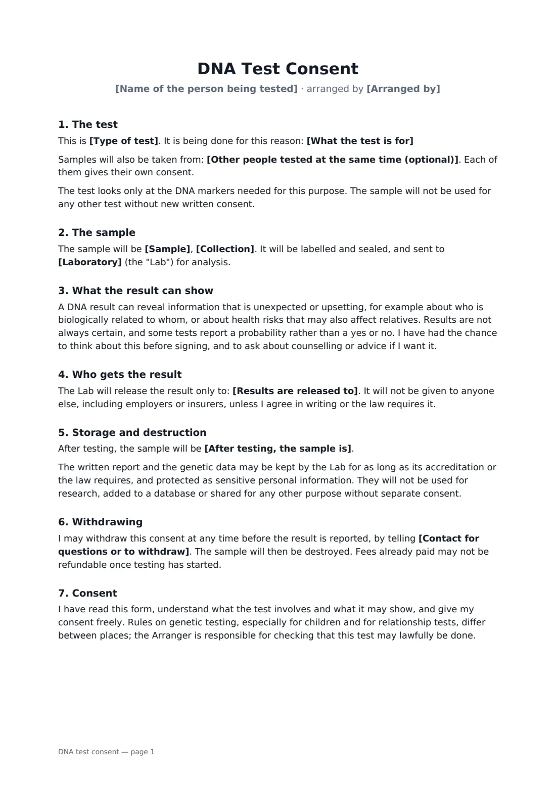 DNA test consent — page 1 of 2