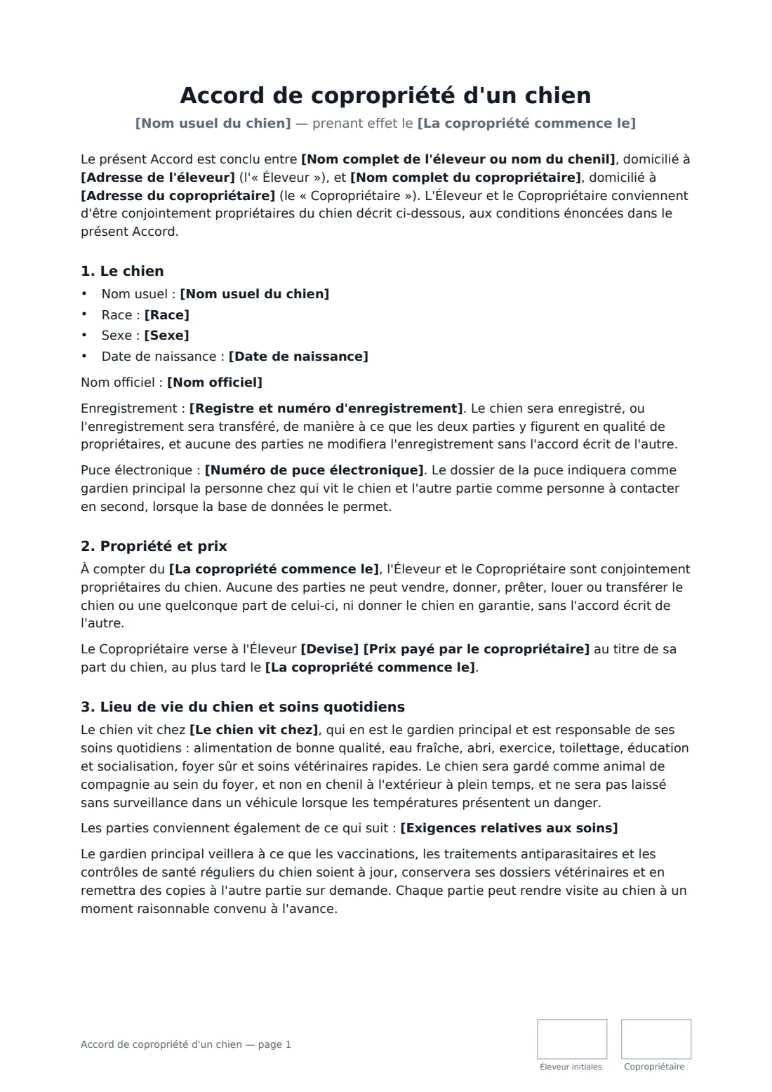 Accord de copropriété d'un chien — page 1 sur 4