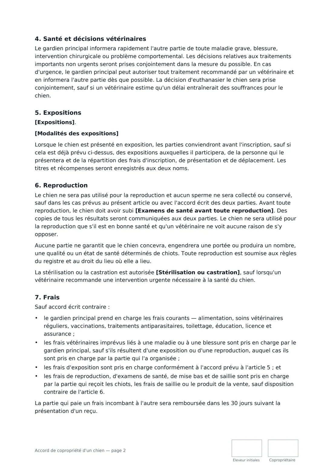 Accord de copropriété d'un chien — page 2 sur 4