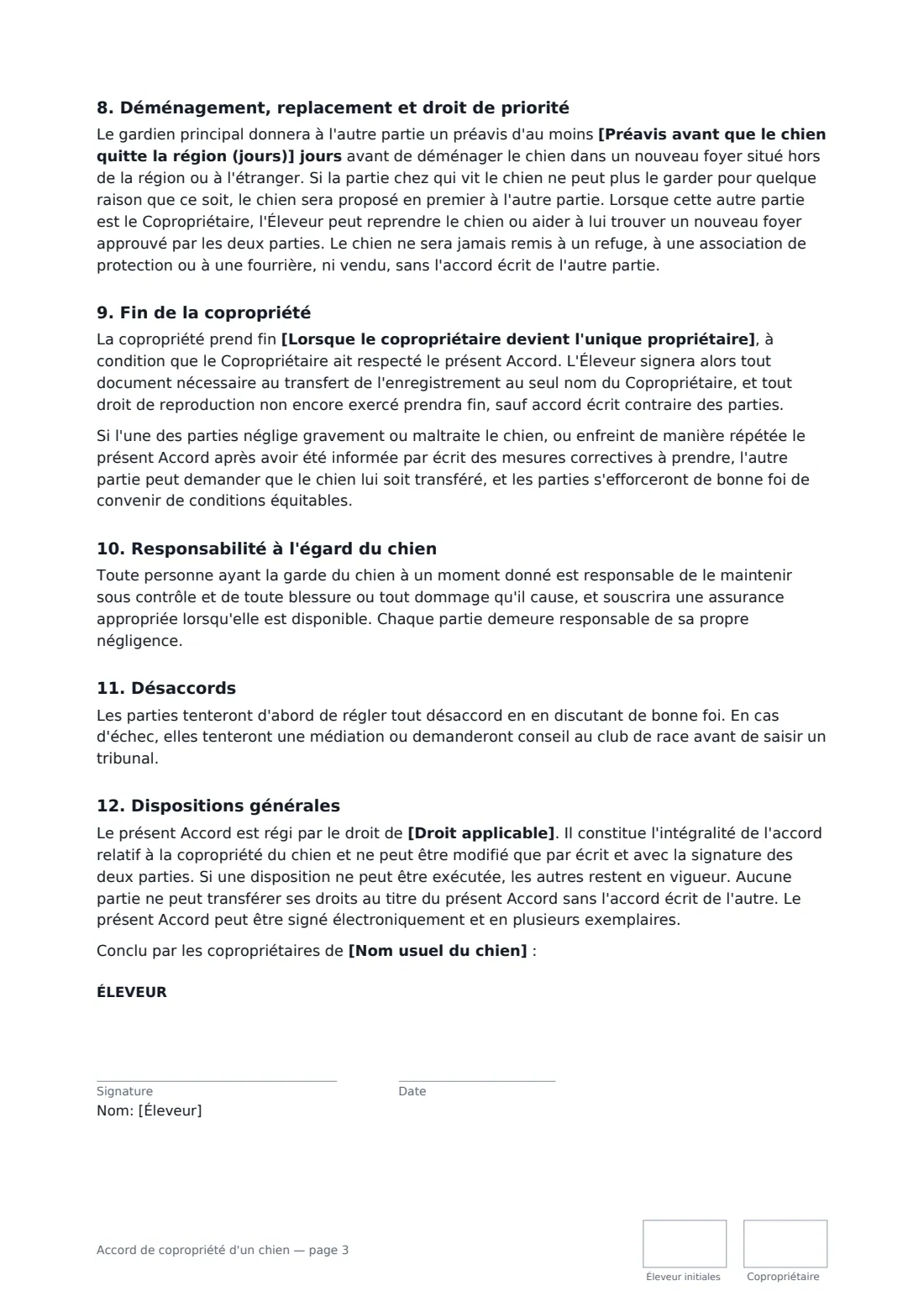 Accord de copropriété d'un chien — page 3 sur 4