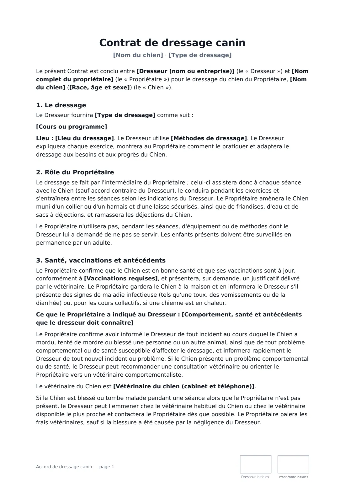 Accord de dressage canin — page 1 sur 3
