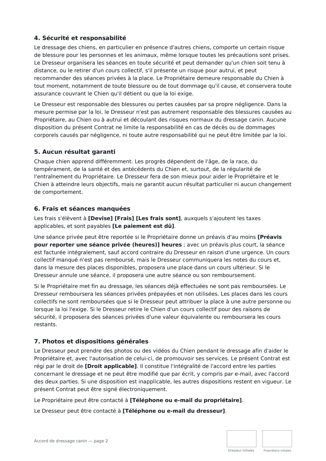 Accord de dressage canin — page 2 sur 3