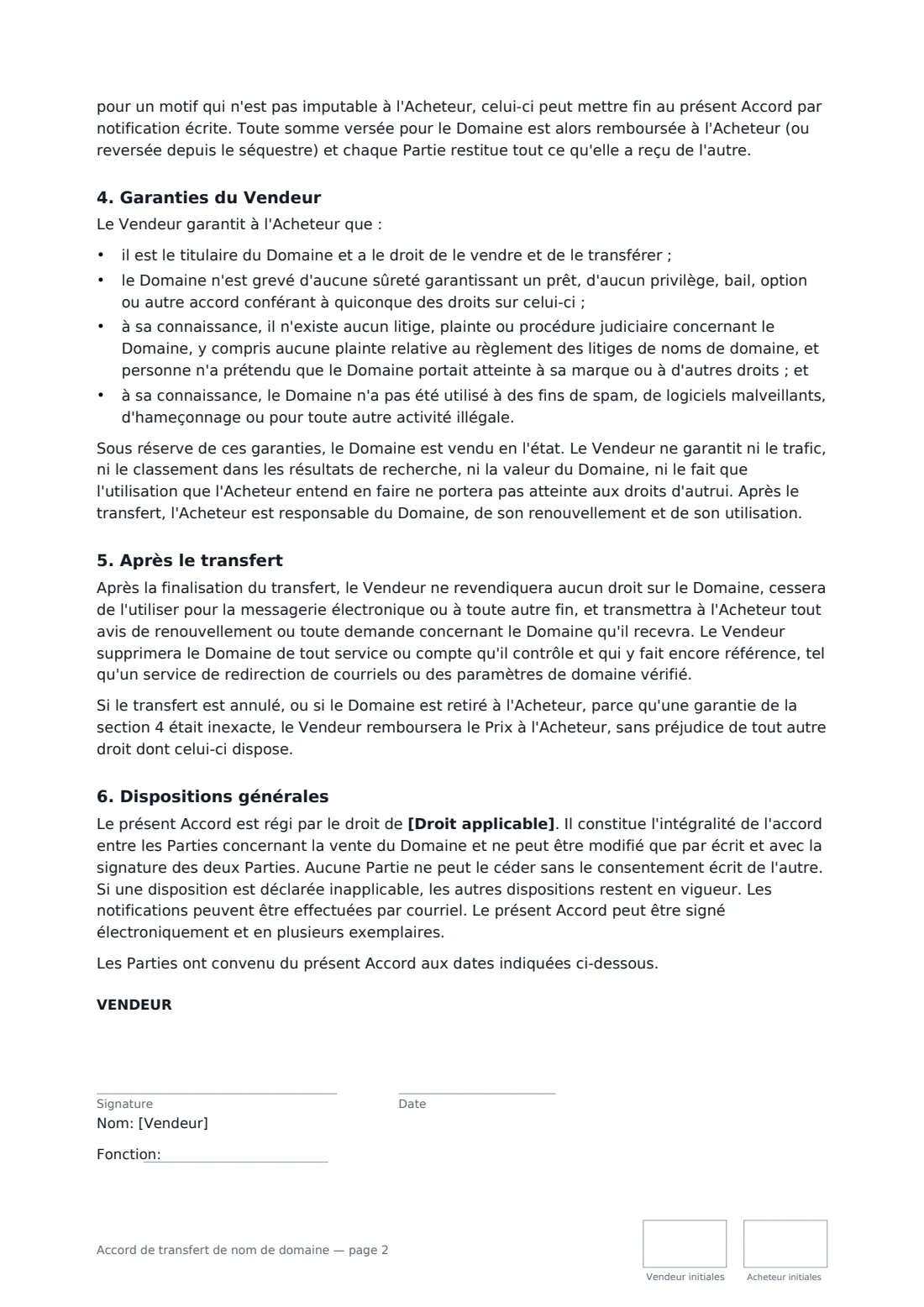 Accord de transfert de nom de domaine — page 2 sur 3