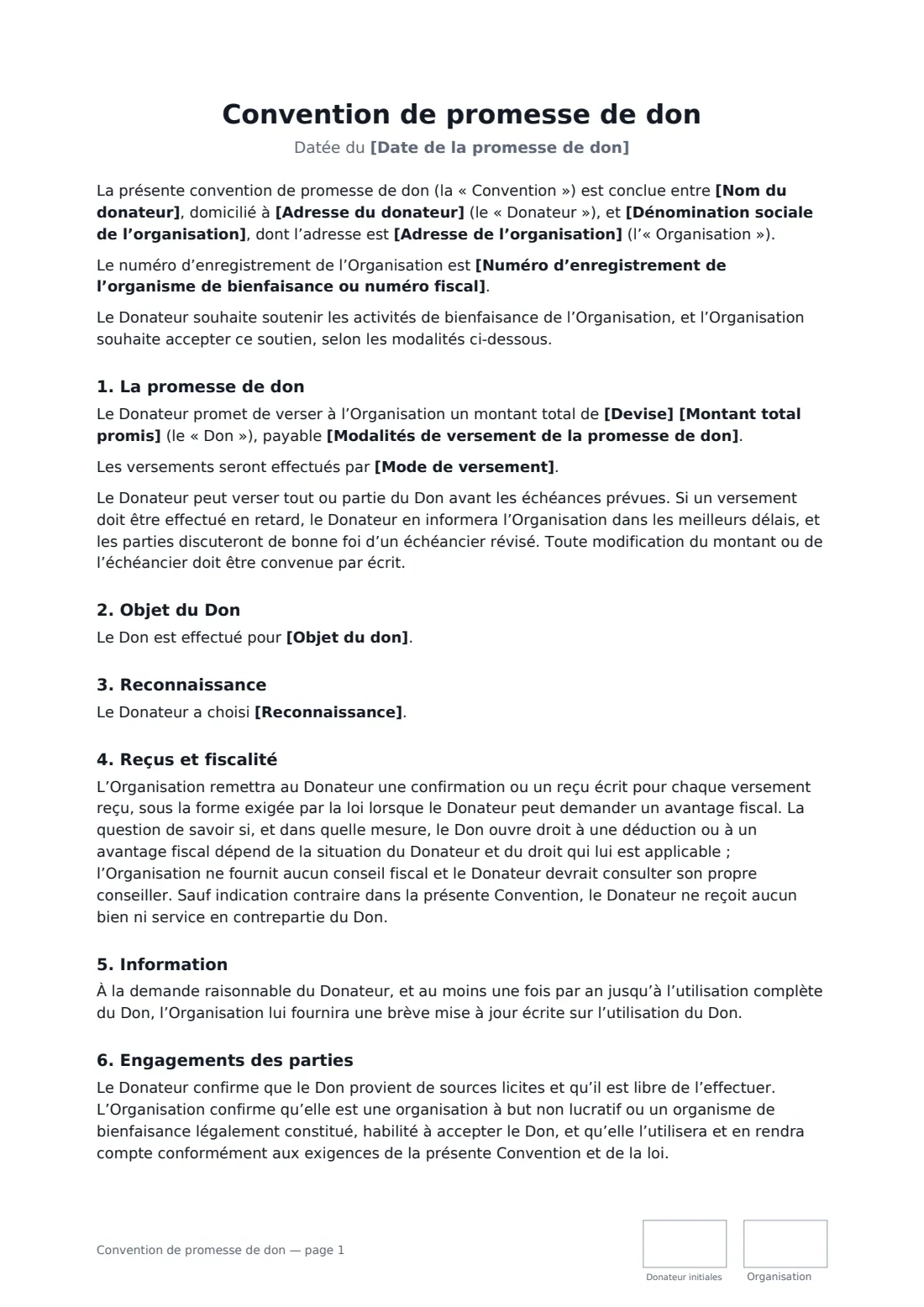 Convention de promesse de don — page 1 sur 2