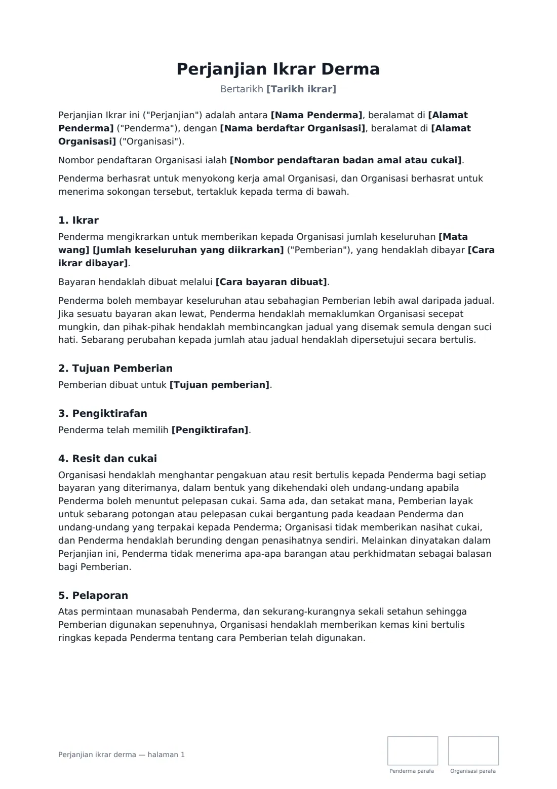 Perjanjian ikrar derma — halaman 1 daripada 2