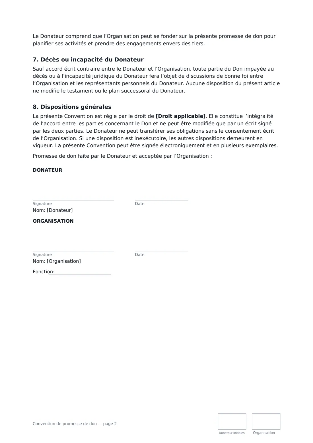 Convention de promesse de don — page 2 sur 2