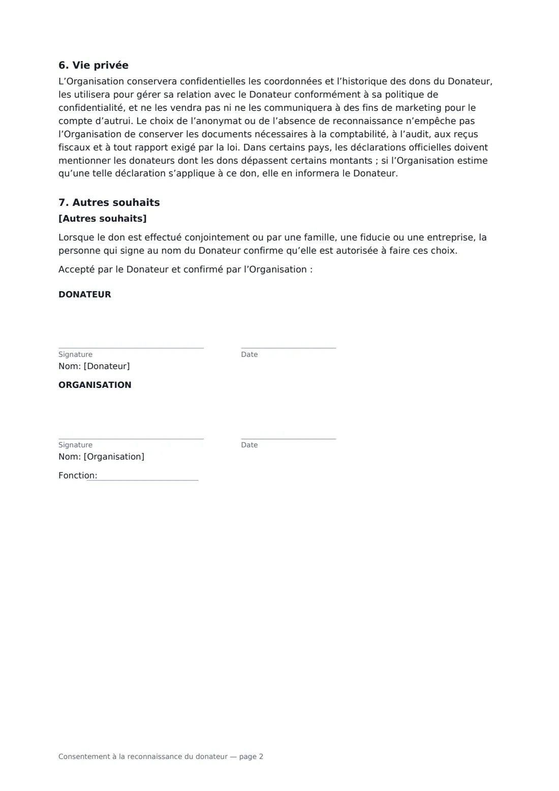 Consentement à la reconnaissance du donateur — page 2 sur 2
