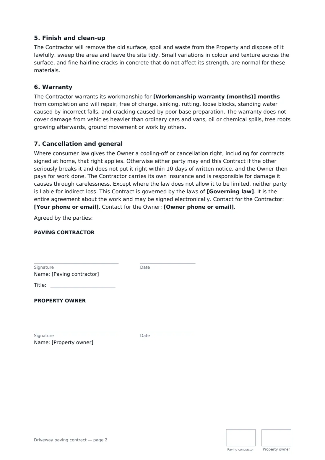 Driveway paving contract — page 2 of 2