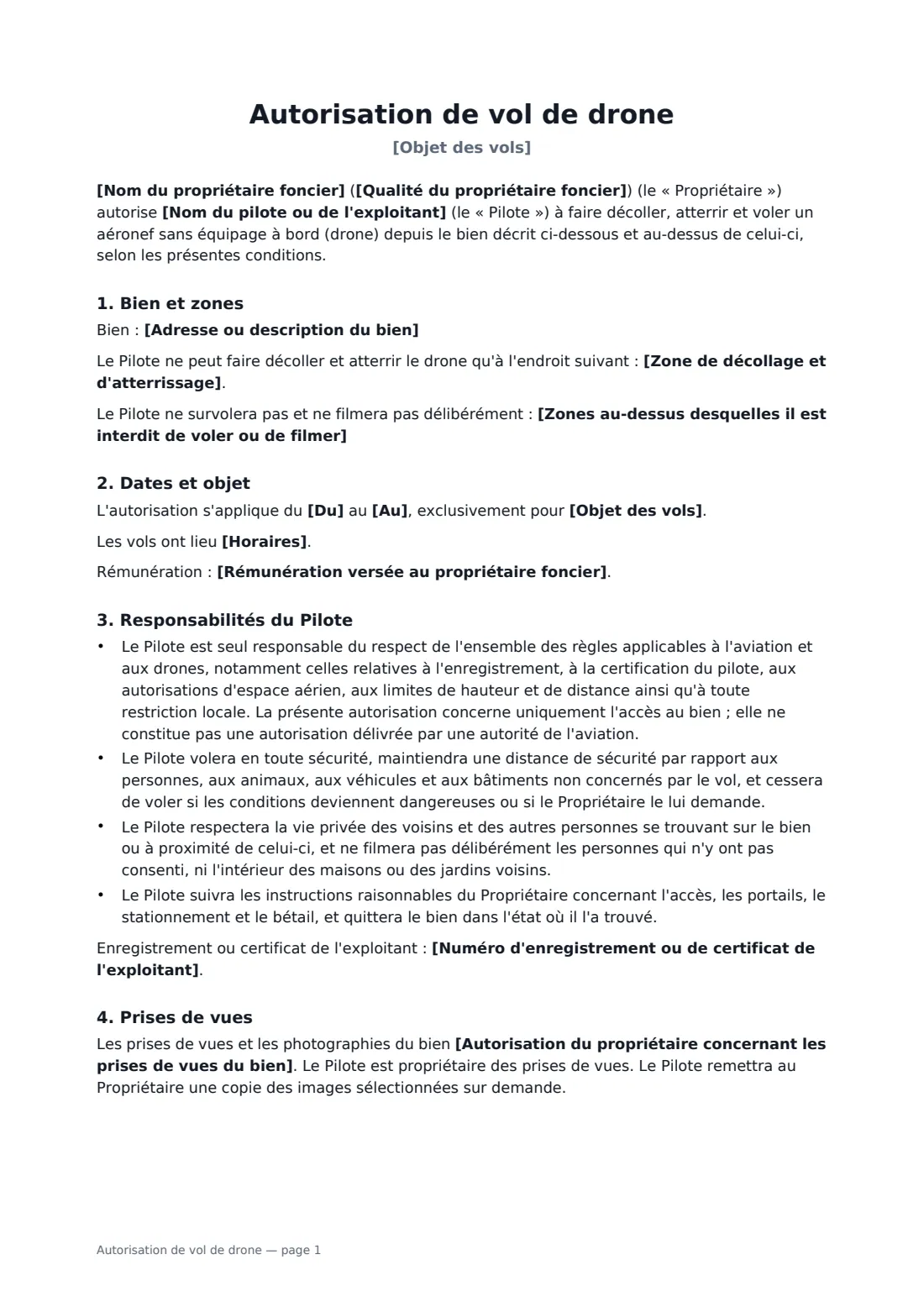 Autorisation de vol de drone — page 1 sur 2