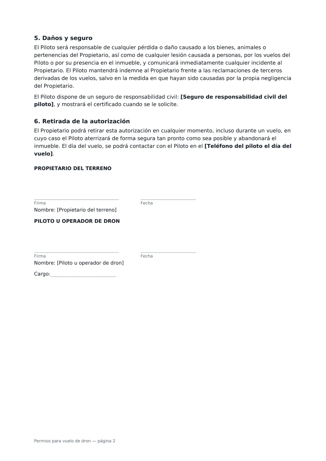 Permiso para vuelo de dron: página 2 de 2
