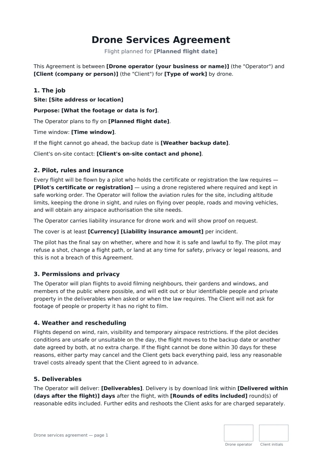 Drone services agreement — page 1 of 2