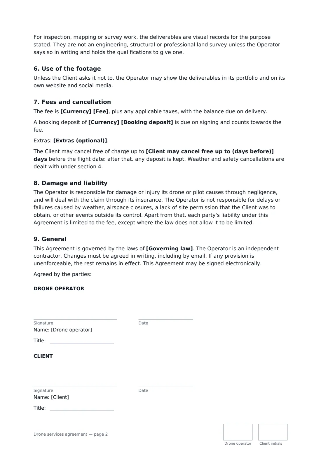 Drone services agreement — page 2 of 2