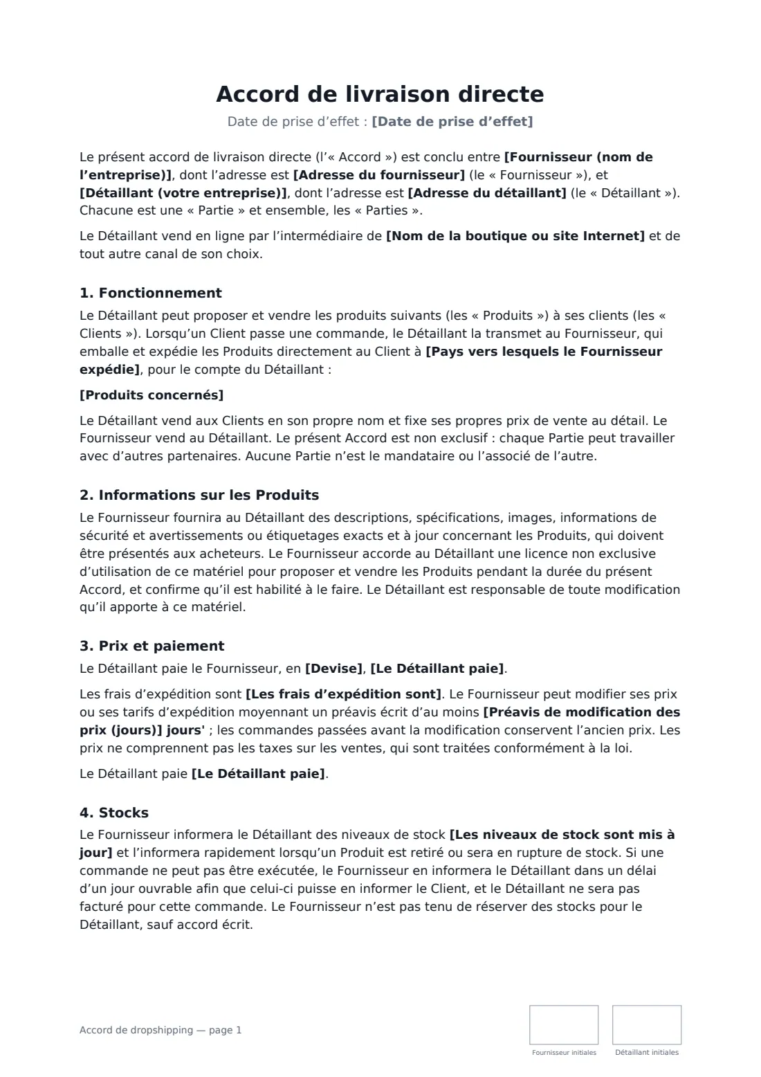 Accord de dropshipping — page 1 sur 4