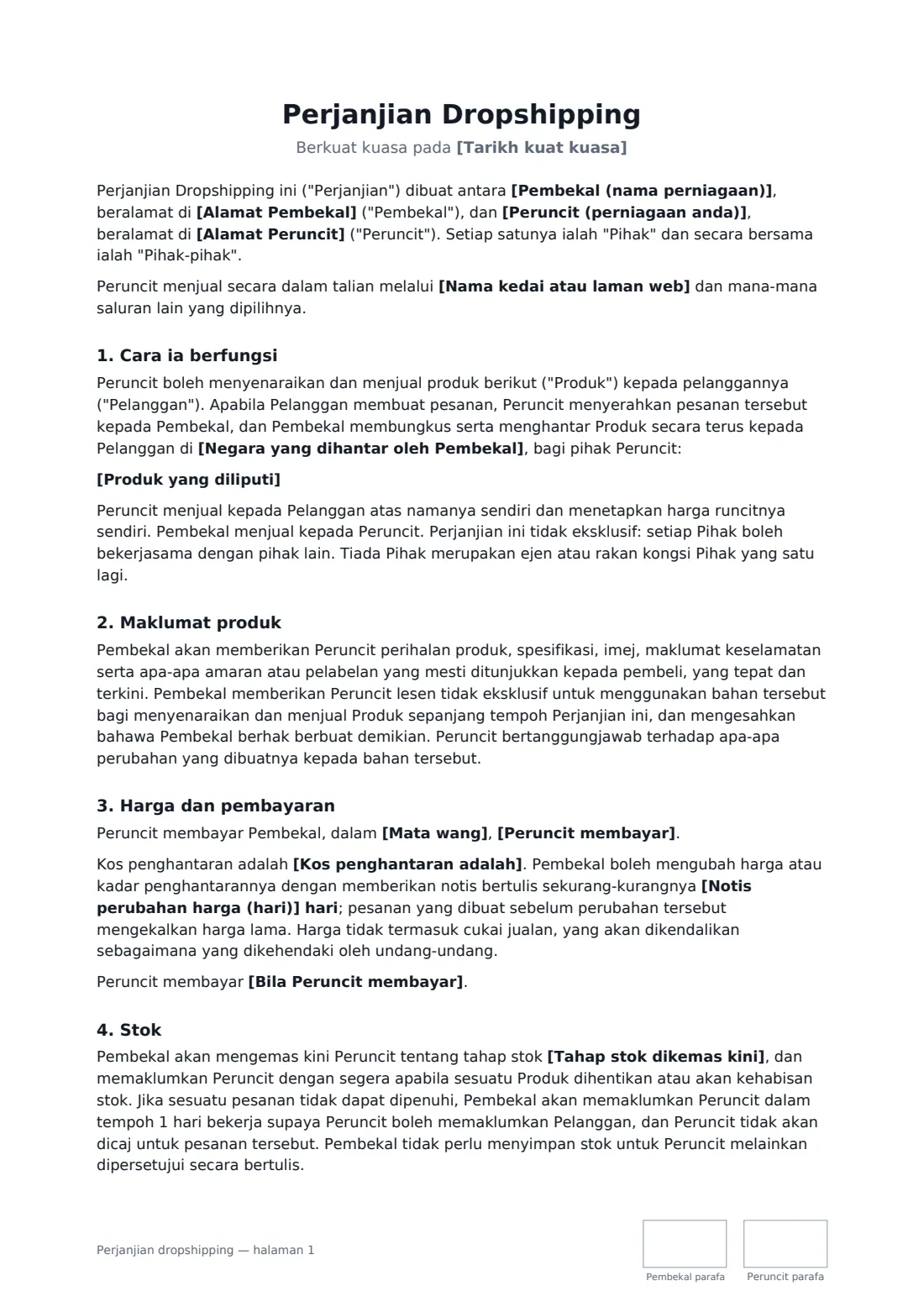 Perjanjian dropshipping — halaman 1 daripada 4