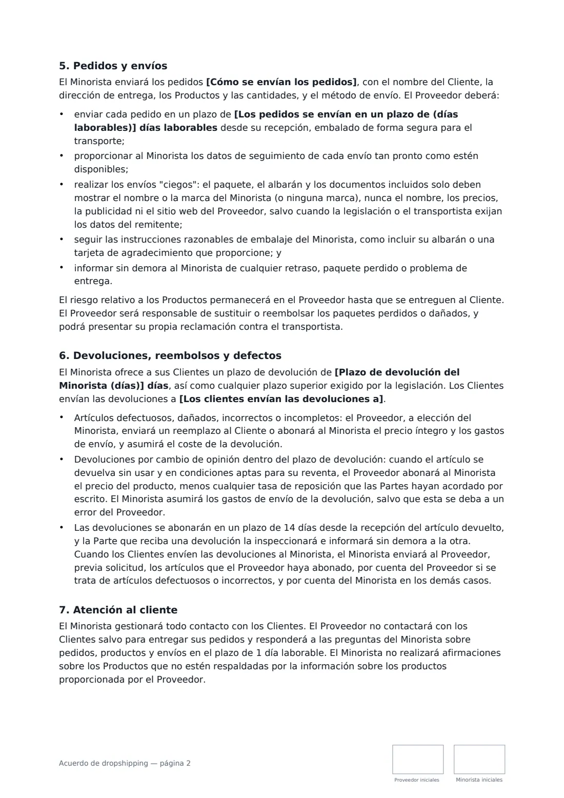 Acuerdo de dropshipping: página 2 de 4