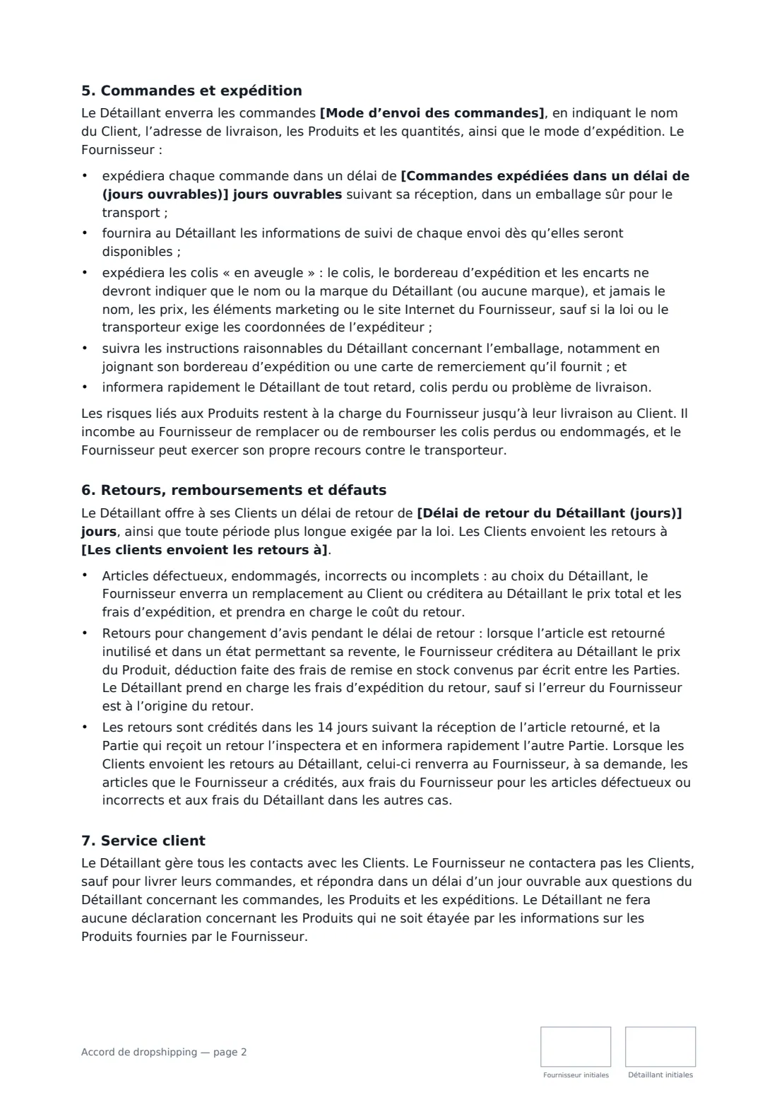 Accord de dropshipping — page 2 sur 4