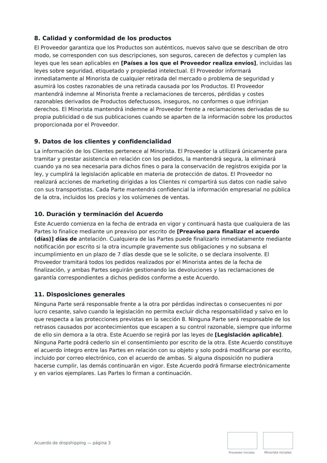 Acuerdo de dropshipping: página 3 de 4