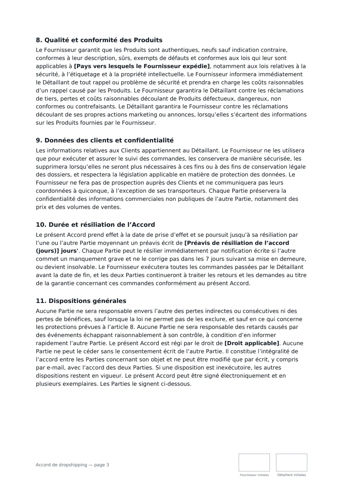 Accord de dropshipping — page 3 sur 4