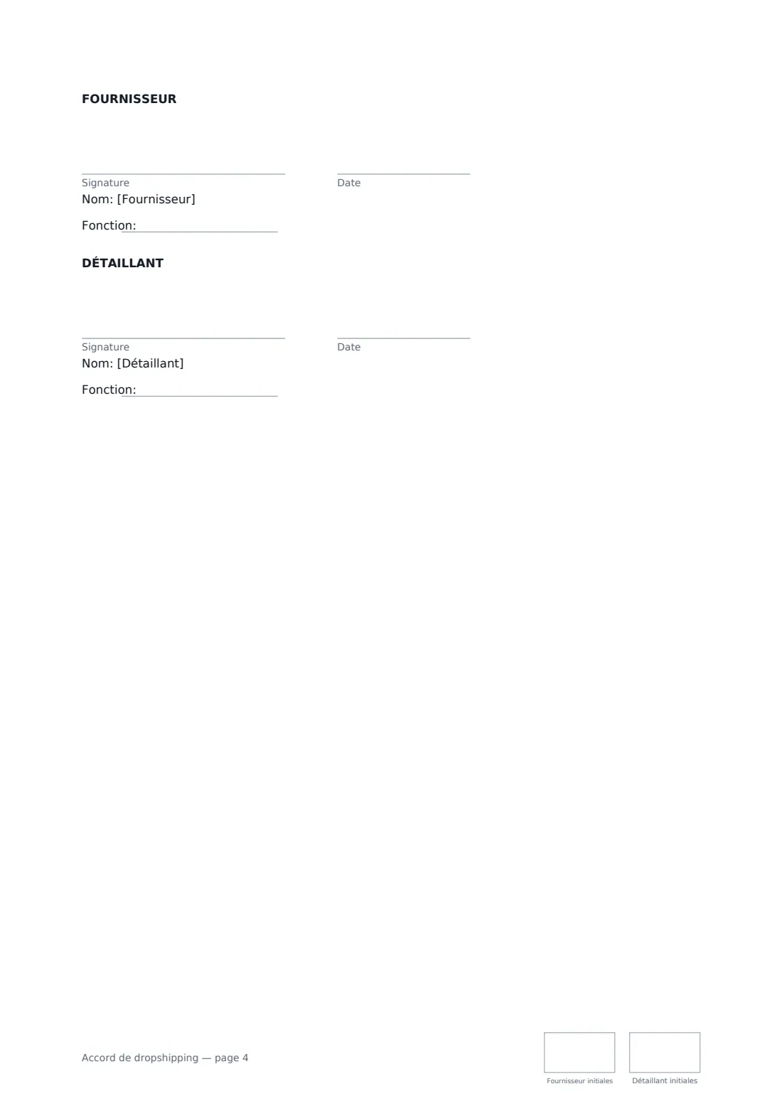 Accord de dropshipping — page 4 sur 4