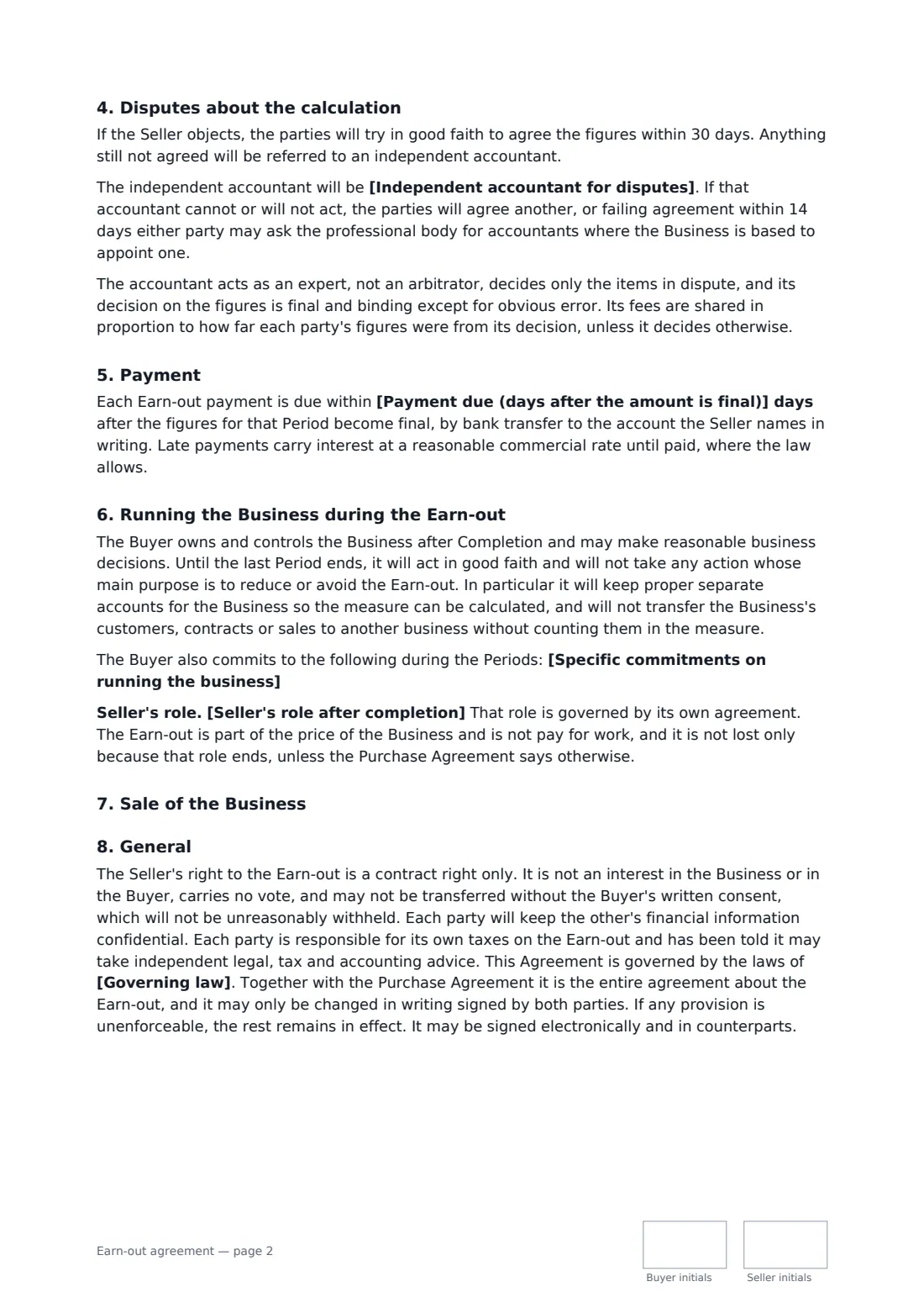 Earn-out agreement — page 2 of 3