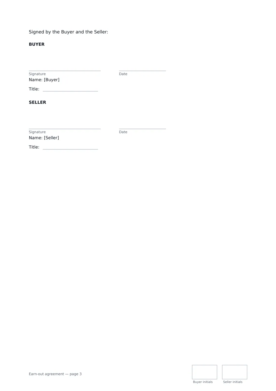 Earn-out agreement — page 3 of 3