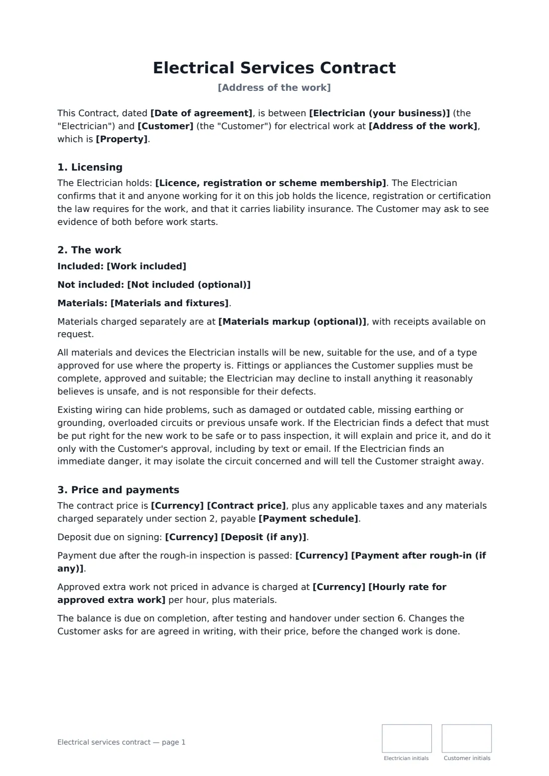 Electrical services contract — page 1 of 3