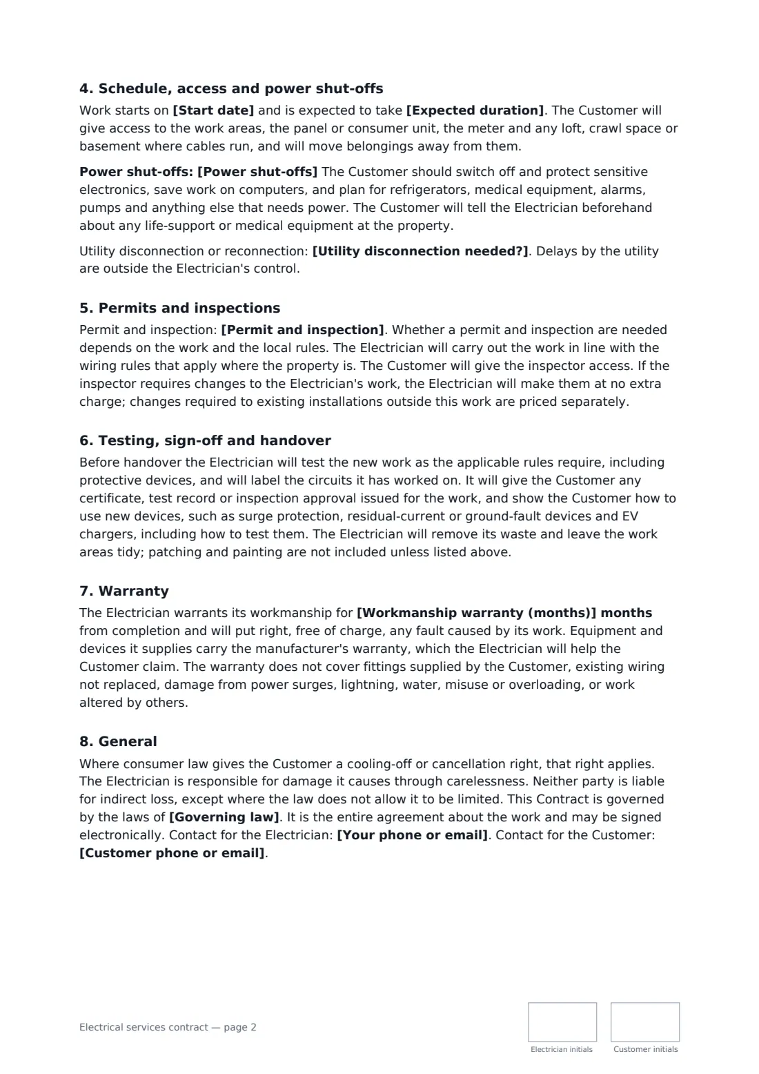 Electrical services contract — page 2 of 3