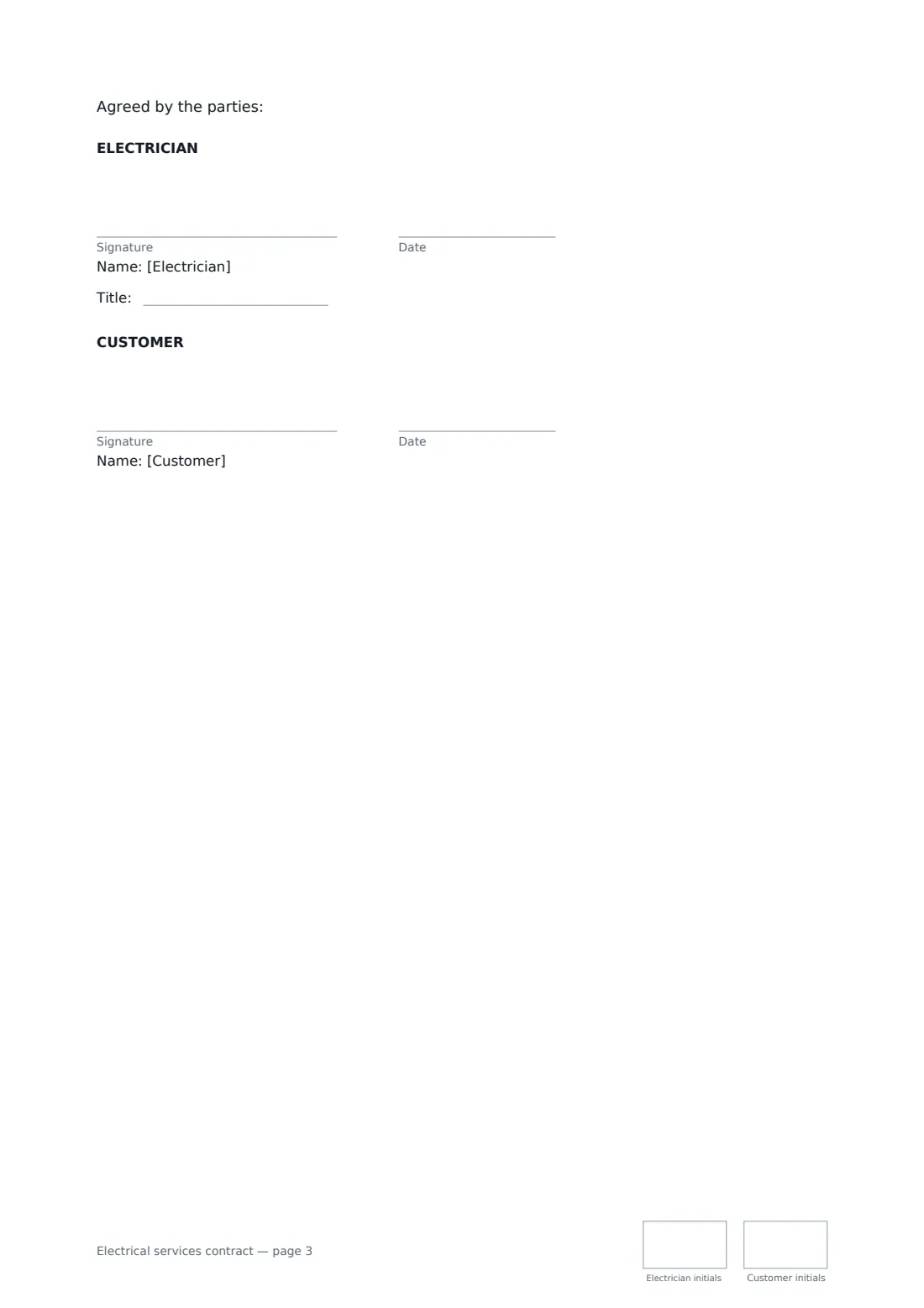 Electrical services contract — page 3 of 3