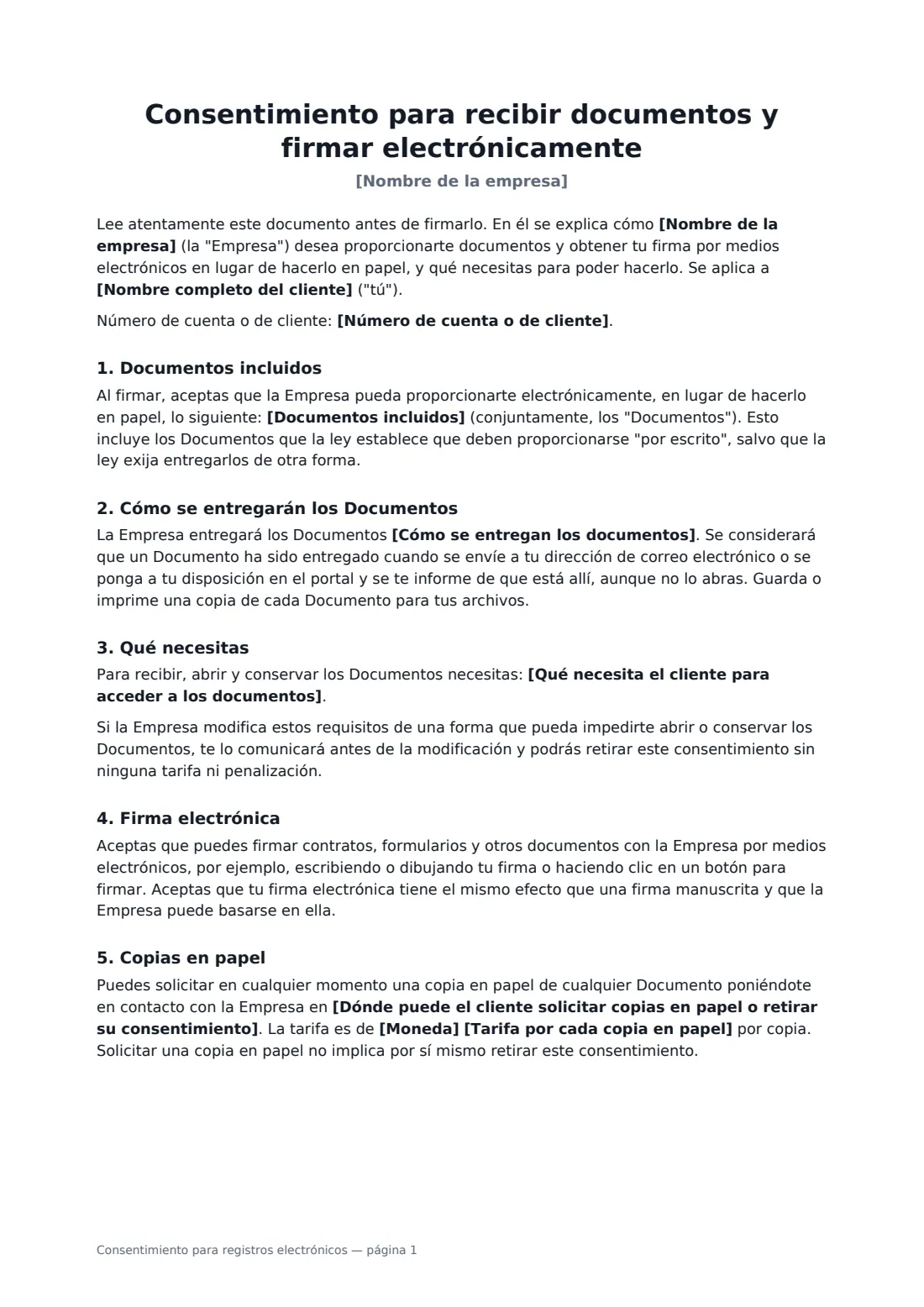 Consentimiento para registros electrónicos: página 1 de 2