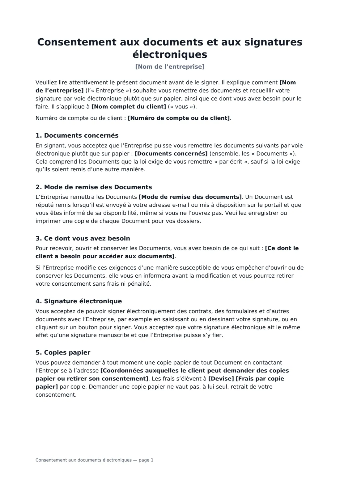 Consentement aux documents électroniques — page 1 sur 2