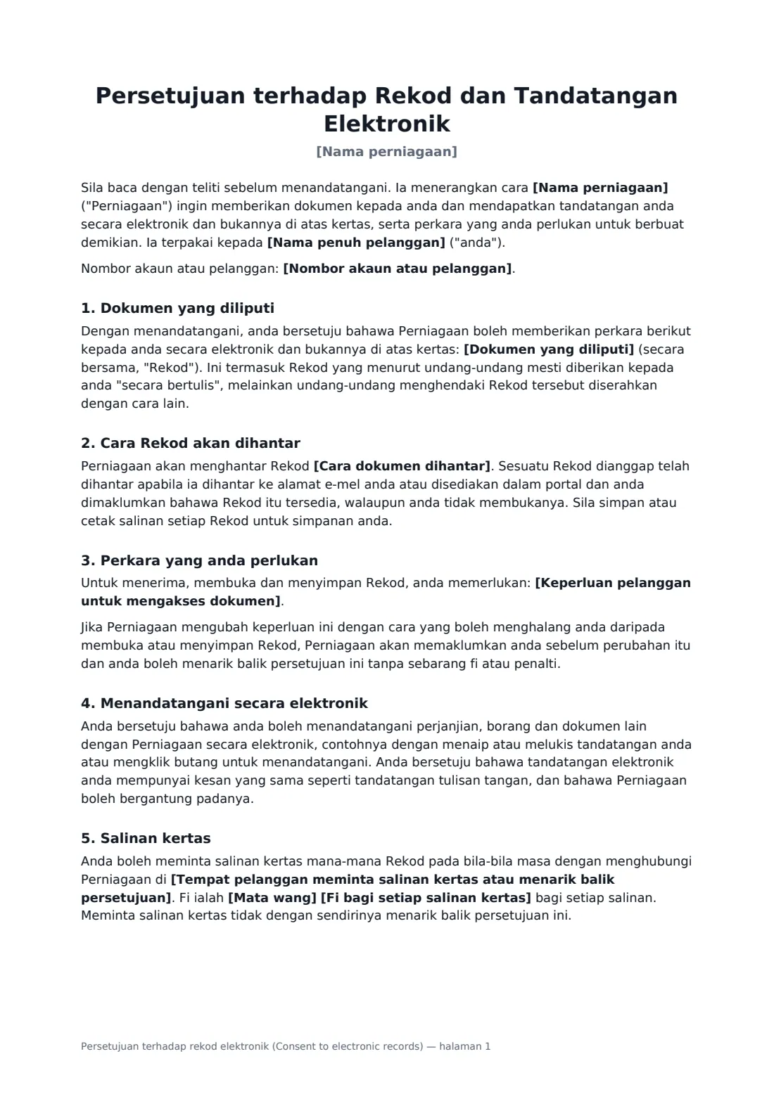 Persetujuan terhadap rekod elektronik (Consent to electronic records) — halaman 1 daripada 2