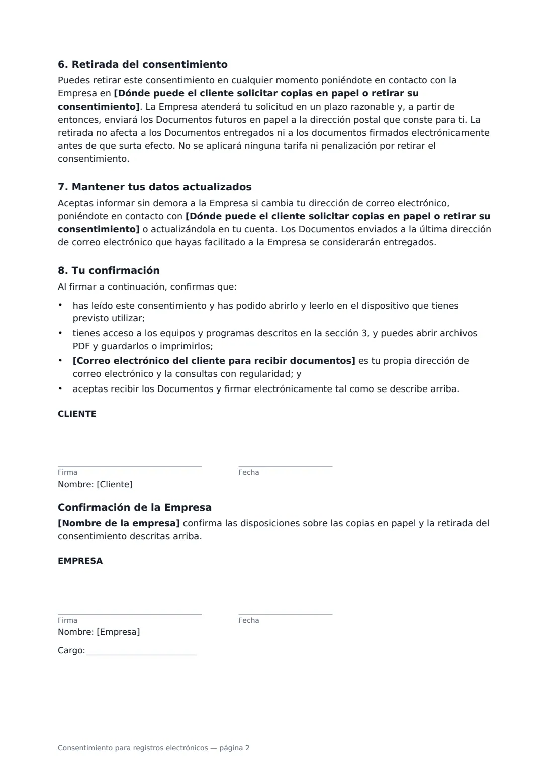 Consentimiento para registros electrónicos: página 2 de 2