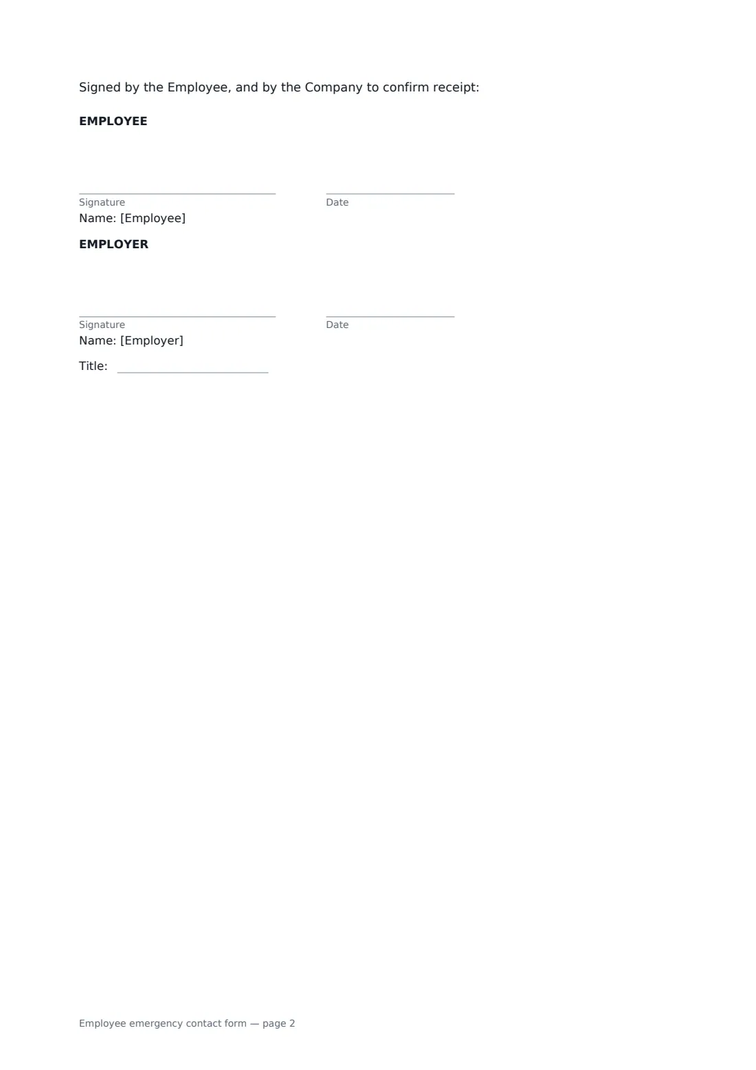 Employee emergency contact form — page 2 of 2