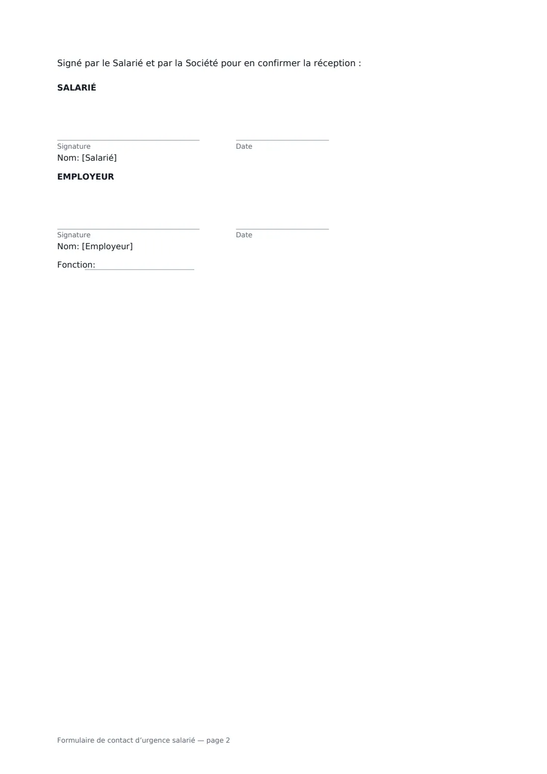 Formulaire de contact d’urgence salarié — page 2 sur 2