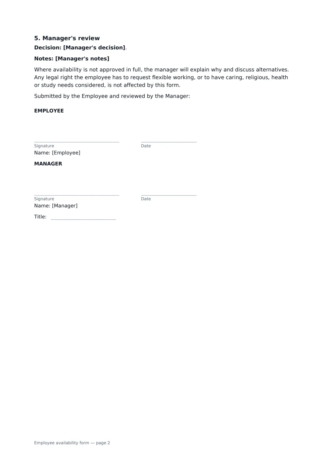 Employee availability form — page 2 of 2