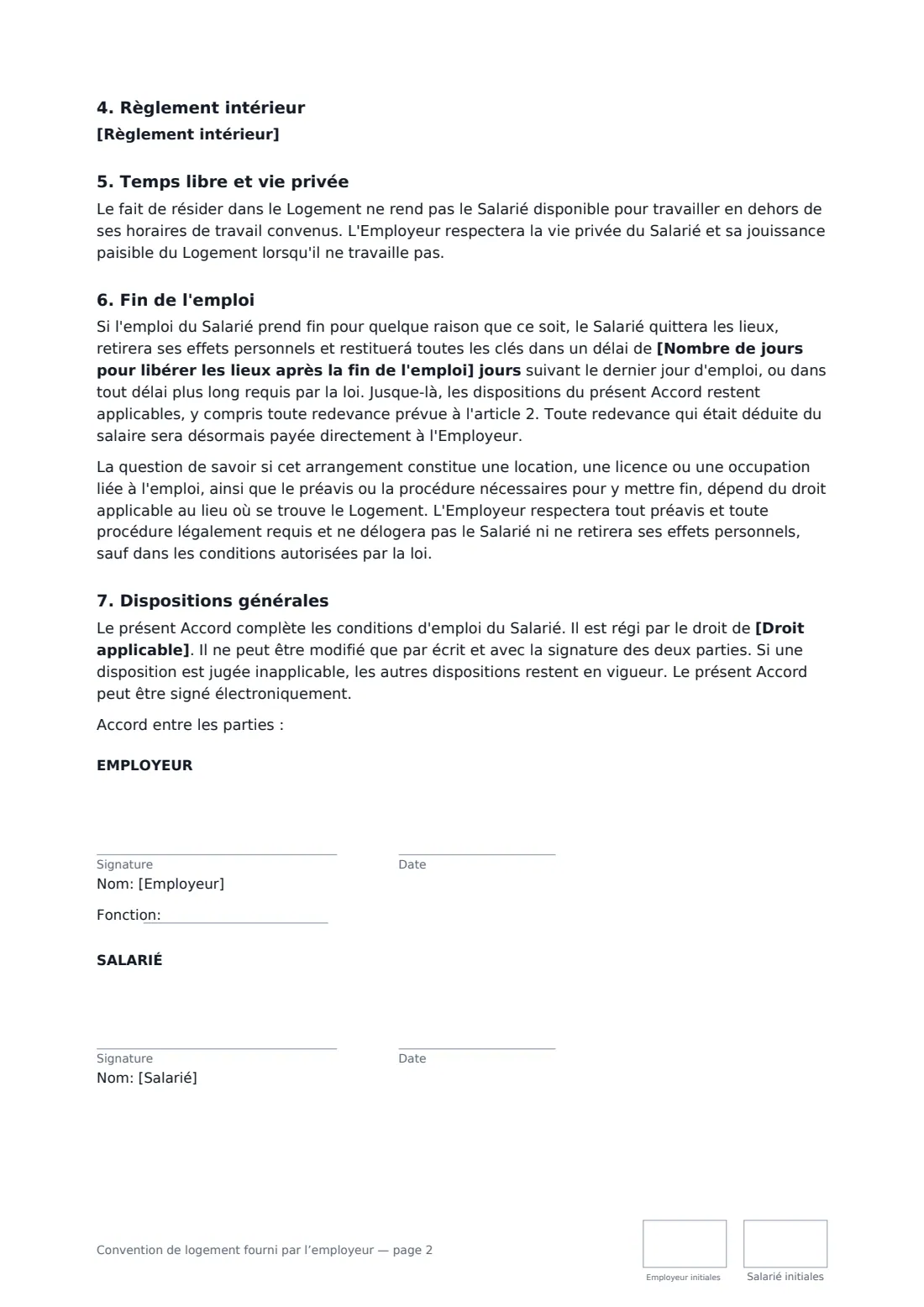 Convention de logement fourni par l’employeur — page 2 sur 2