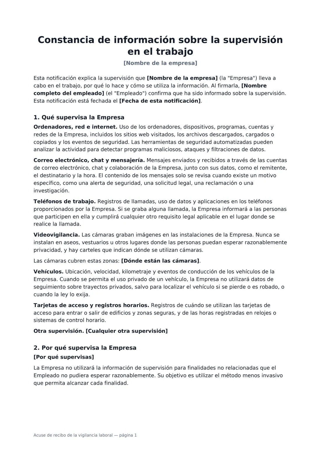 Acuse de recibo de la vigilancia laboral: página 1 de 3