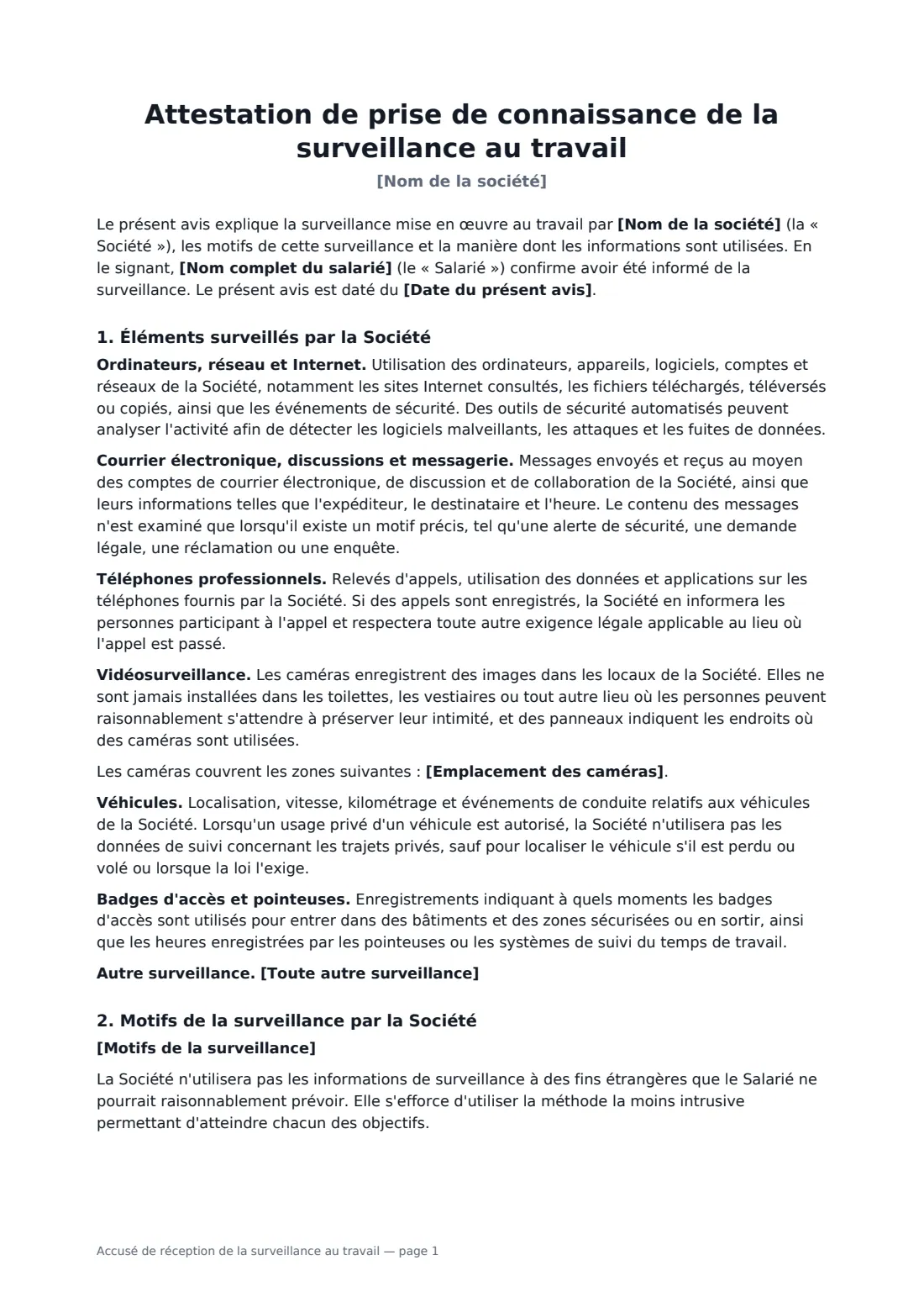 Accusé de réception de la surveillance au travail — page 1 sur 3